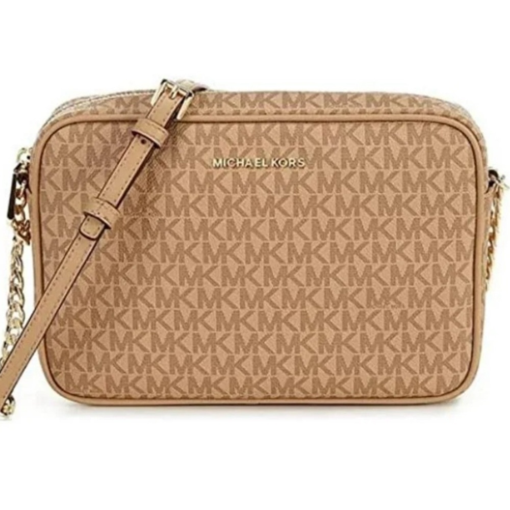 MICHAEL KORS Jet Set Signature Logo EW Camera Crossbody Bag Camel AUTHENTIC - Picture 6 of 8